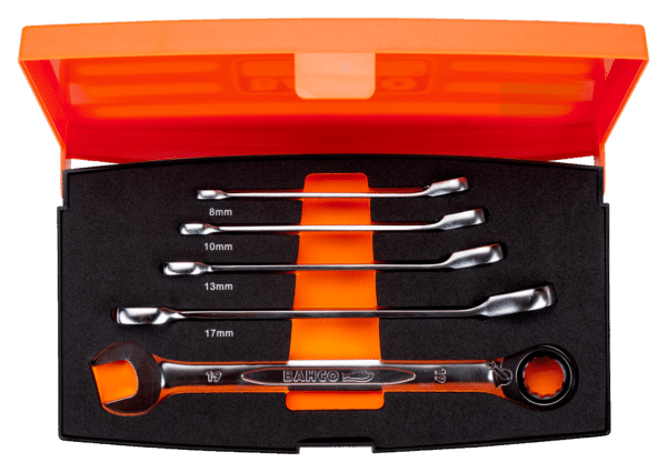 BAHCO 1RM/S5 Metric Combination Ratcheting Wrench Set - 5 Pcs/Plastic Box - Image 2