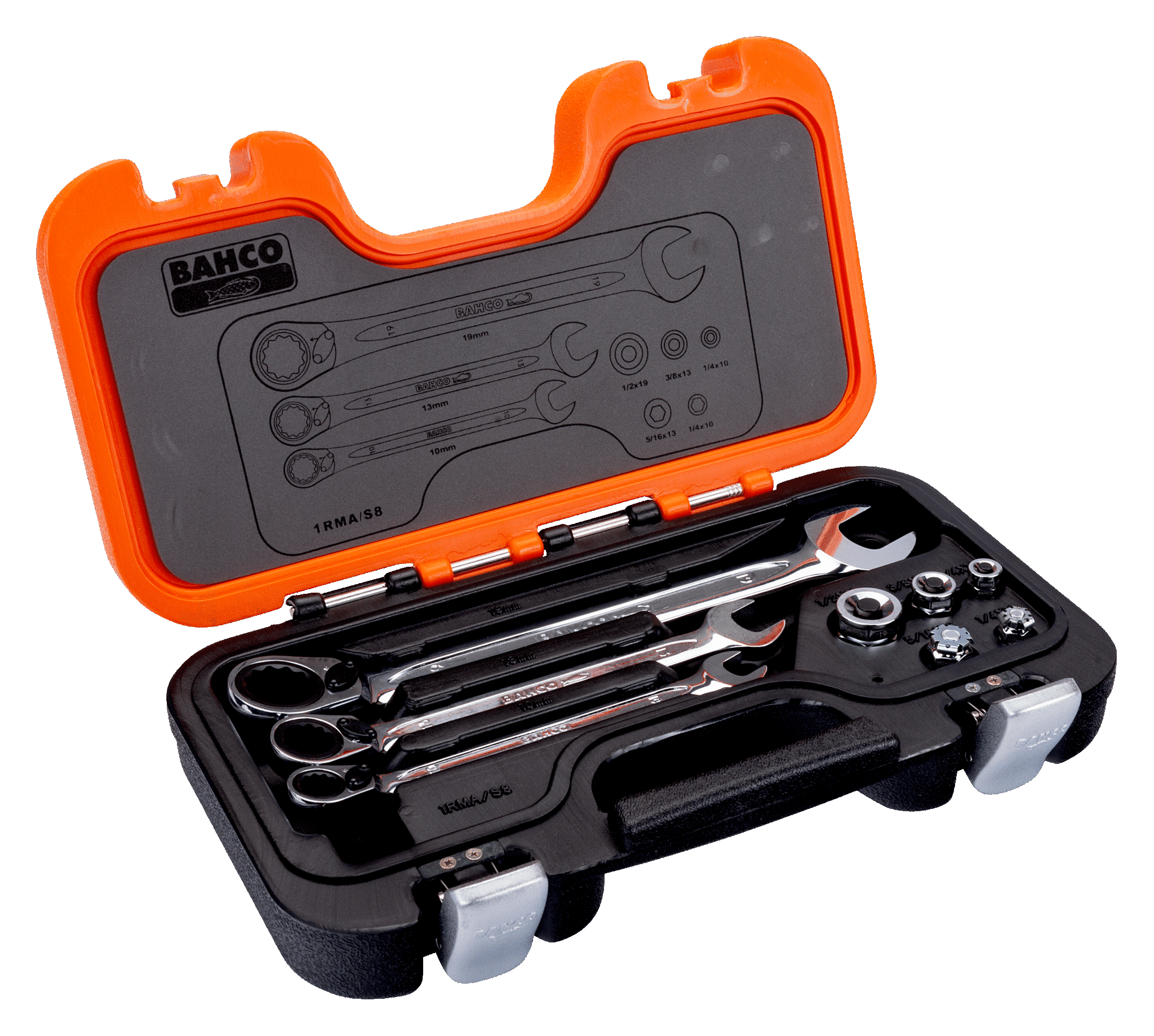 Bahco 1RMA/S8 Combination Ratcheting Wrench and Adaptors Set