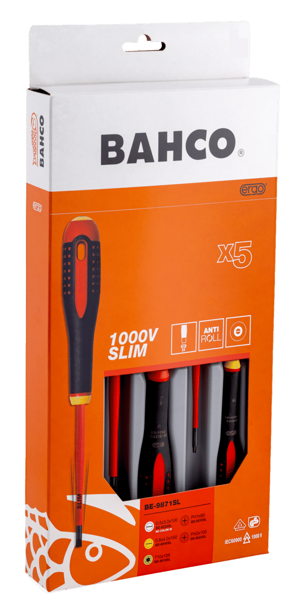 Bahco BE-9871SL ERGO™ Slim VDE Insulated Slotted, Phillips and TORX® Screwdriver Set - Image 4