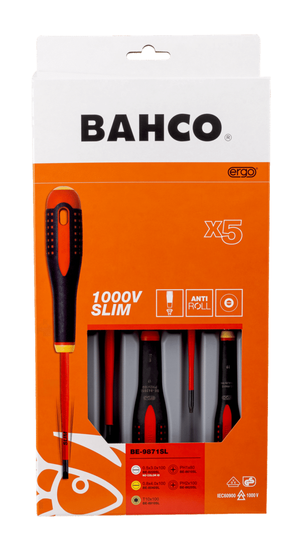 Bahco BE-9871SL ERGO™ Slim VDE Insulated Slotted, Phillips and TORX® Screwdriver Set - Image 3