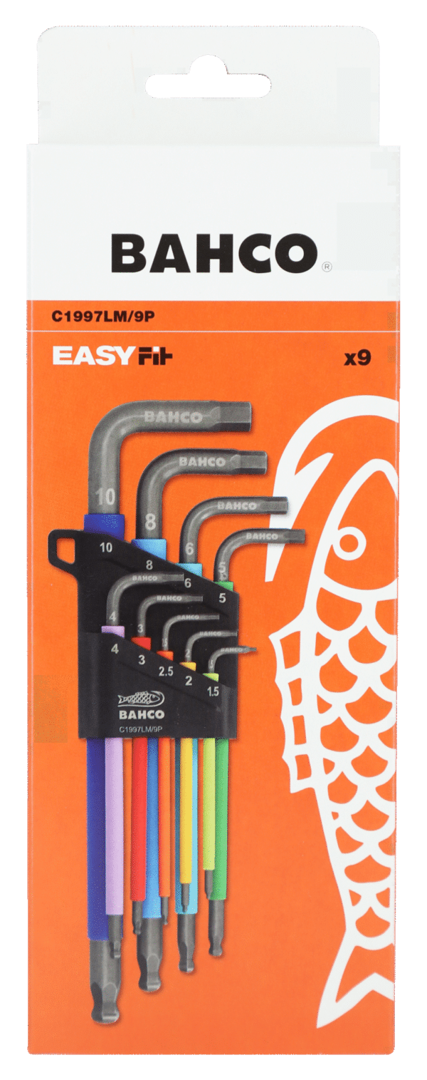 Bahco C1997LM/9P Metric Long Ball End Coloured Hex L-Key Set - Image 4